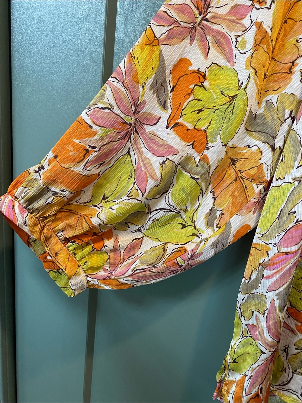 Vince Camuto Tie-Neck Floral Blouse in Orange, Pink & Green - Picture 3 of 7